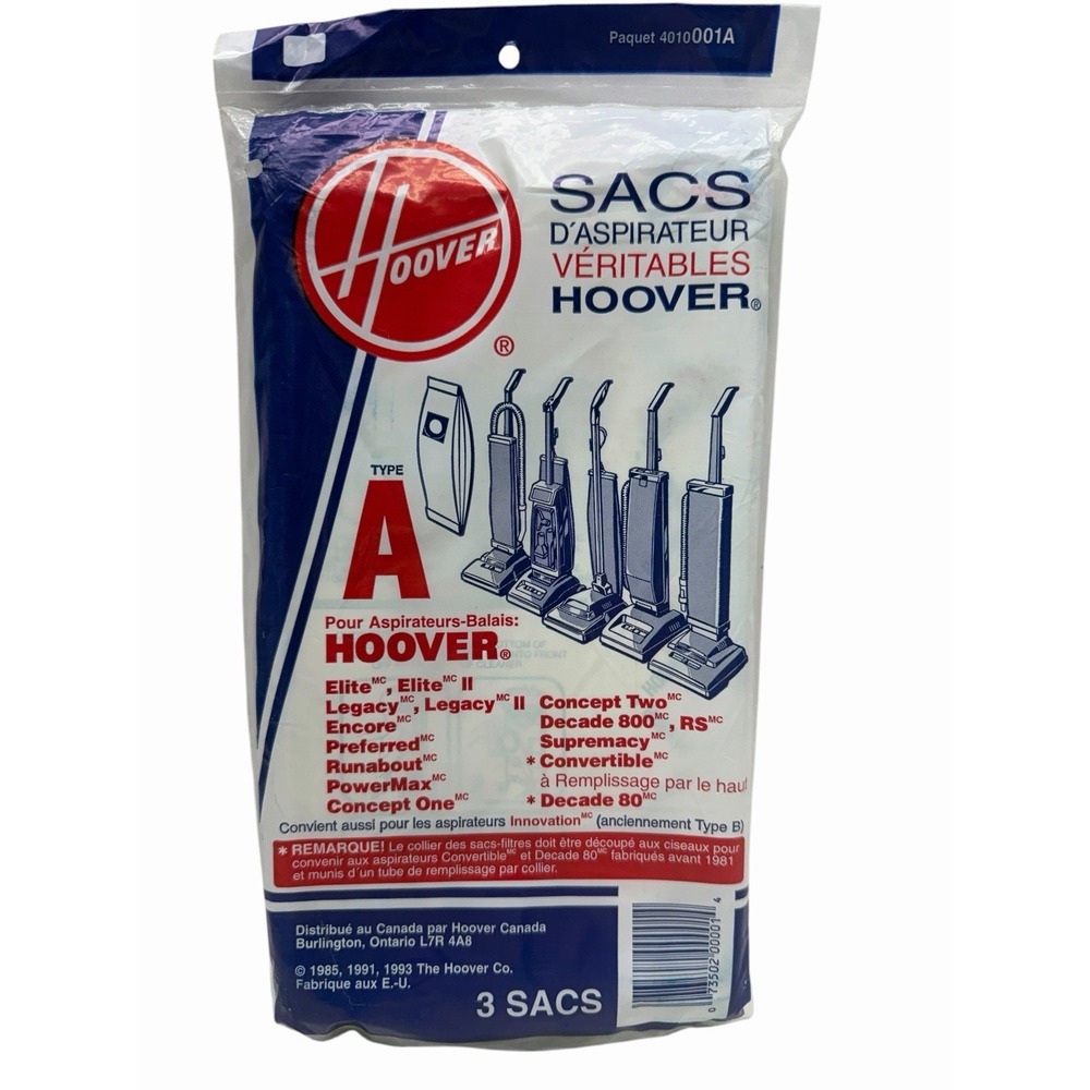 Genuine Hoover Type A Vacuum Cleaner Bags 4010001A 3 Pack NOS Made in USA OEM